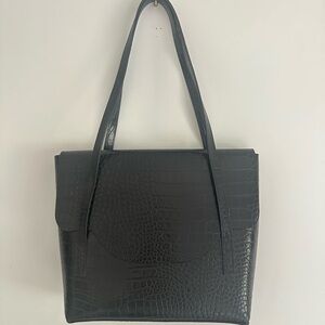 Teddi Joelle  Black Crocodile-Embossed Tote Bag
